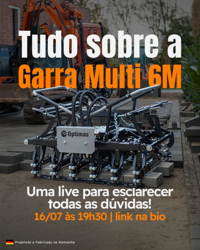 Quer entender como funciona a operação do implemento, quais adaptações são necessárias e como obter o máximo desempenho na pavimentação mecanizada? Então este encontro é para você.

Durante a transmissão, nosso time vai abordar:

✔ Funcionamento da Garra Multi 6M
✔ Performance do implemento
✔ Cases de sucesso no Brasil
✔ Tipos de pavers compatíveis
✔ Entrega técnica e operação
✔ Retorno sobre o investimento
✔ Processo de paginação do pallet e muito mais.

📅 16 de julho
🕢 19h30 (horário de Brasília)

A apresentação terá a participação de Fernando Lemos, Gerente Comercial, e Miguel Bettarello, Diretor Técnico da Optimas no Brasil, com espaço para responder às dúvidas dos participantes ao vivo.

Garanta sua participação e venha conhecer, na prática, como a mecanização pode elevar a produtividade das suas obras. Clique no link da BIO para entrar no grupo do whatsapp.